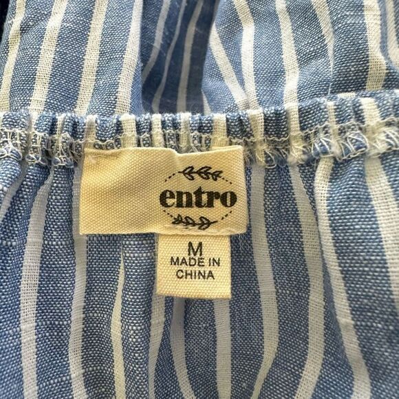 Entro Womens Blue White Striped Off Shoulder Tassel Preppy Hip Blouse Medium - Picture 7 of 9